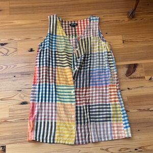 Colorful Plaid Sleeveless Button-Down dress Liana John picnic size medium double